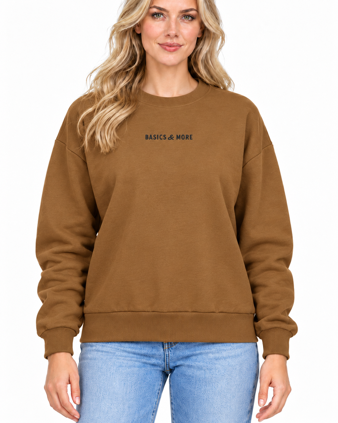 Kadın Sweatshirt Kahverengi, önden yakın çekim