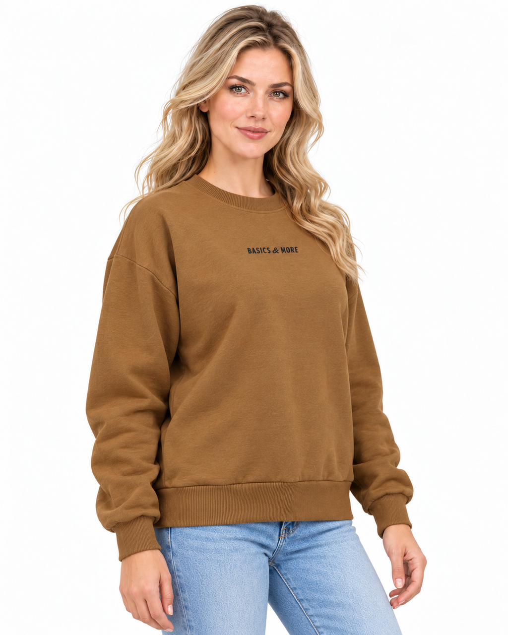 Kadın Sweatshirt Kahverengi, çapraz açıdan görünüm