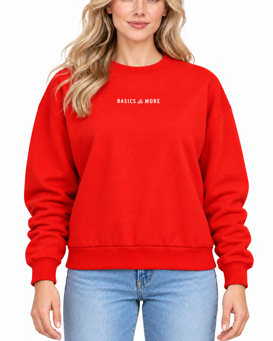 Kadın Sweatshirt Kırmızı, önden yakın çekim