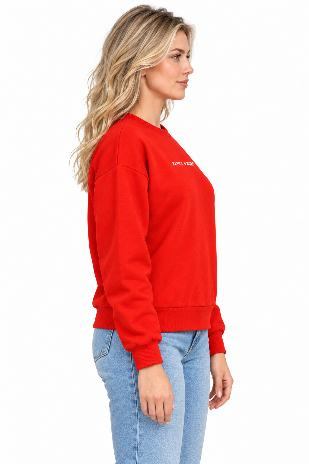 Kadın Sweatshirt Kırmızı, yandan görünüm