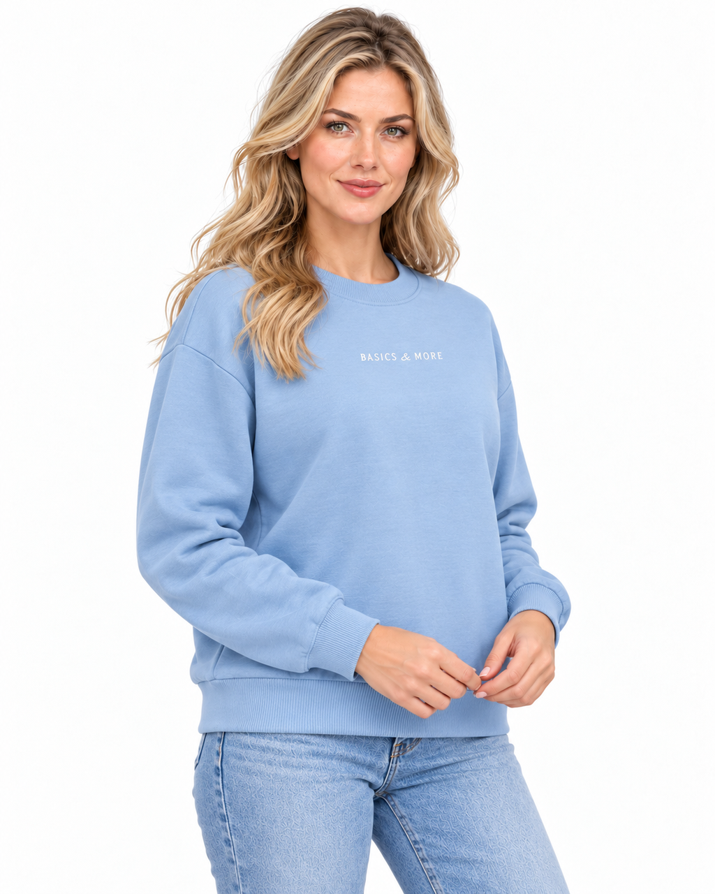 Kadın Sweatshirt Mavi, çapraz açıdan görünüm