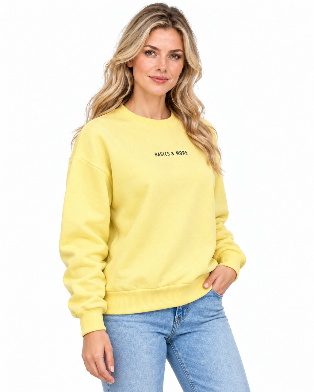 Kadın Sweatshirt Sarı, çapraz açıdan görünüm