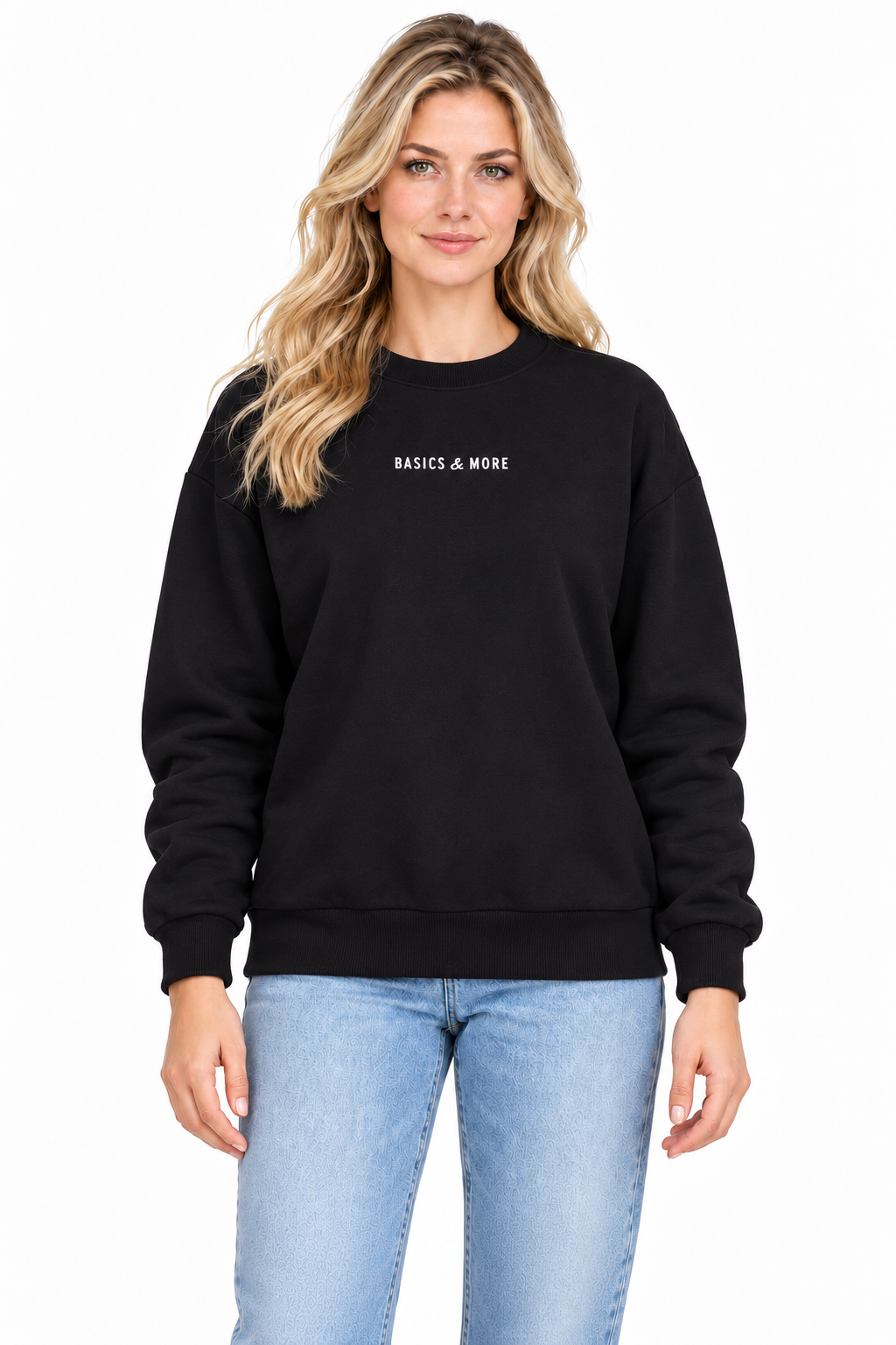 Kadın Sweatshirt Siyah, manken üzerinde ön görünüm