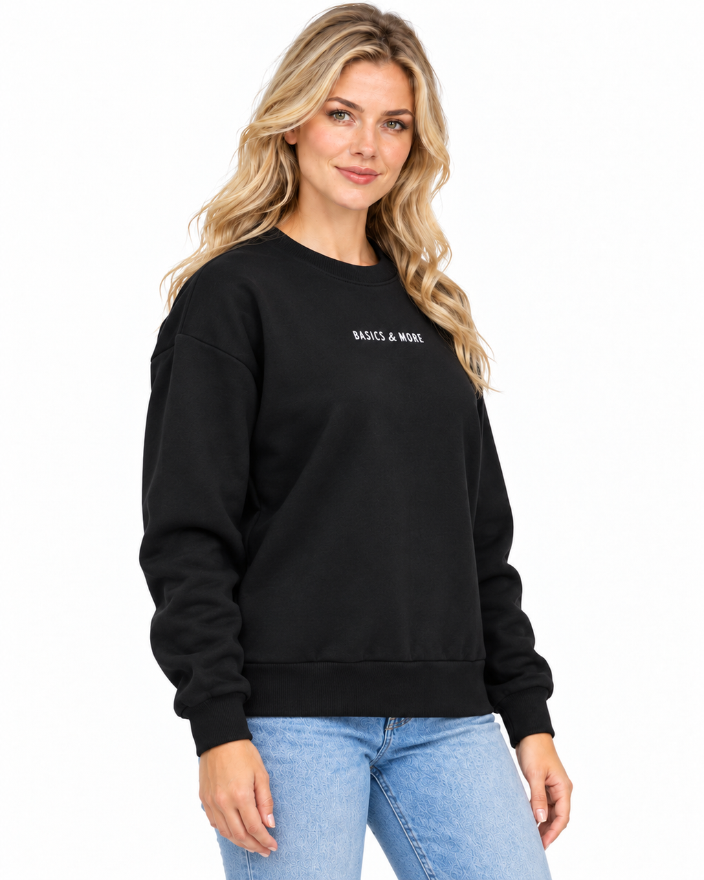 Kadın Sweatshirt Siyah, çapraz açıdan görünüm