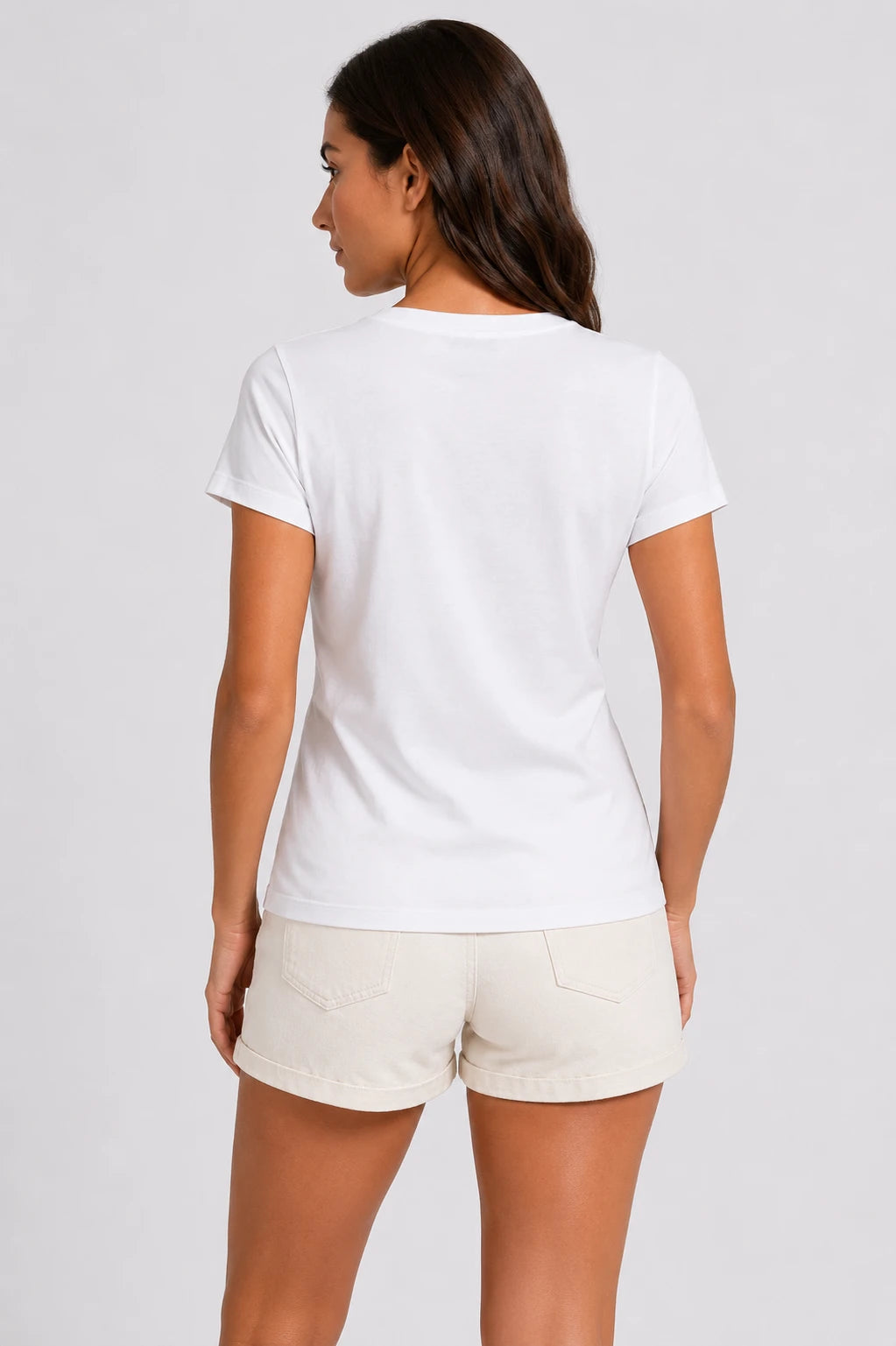 Kadın T-Shirt Açık Yaka Beyaz, arkadan görünüm