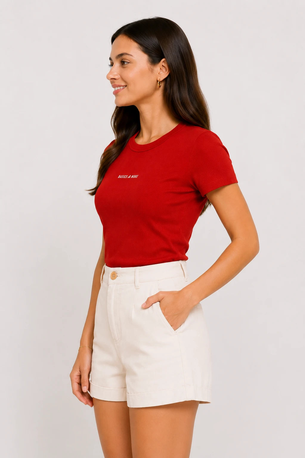 Kadın T-Shirt Kırmızı, yandan görünüm