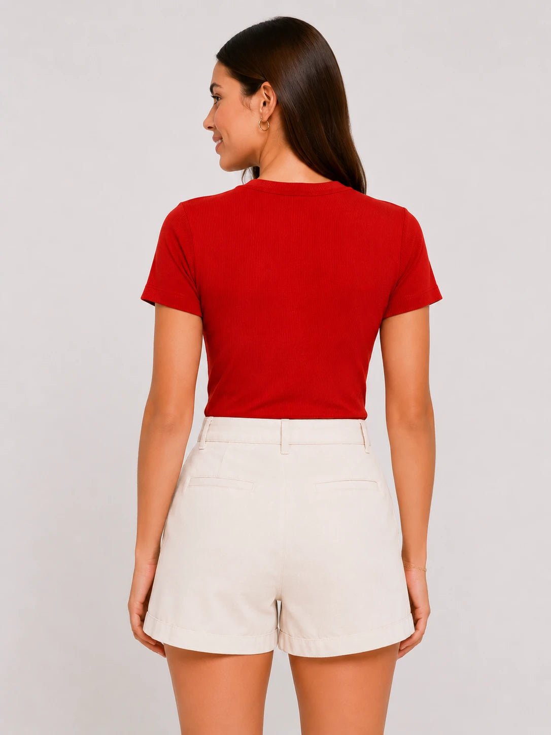 Kadın T-Shirt Kırmızı, arkadan görünüm