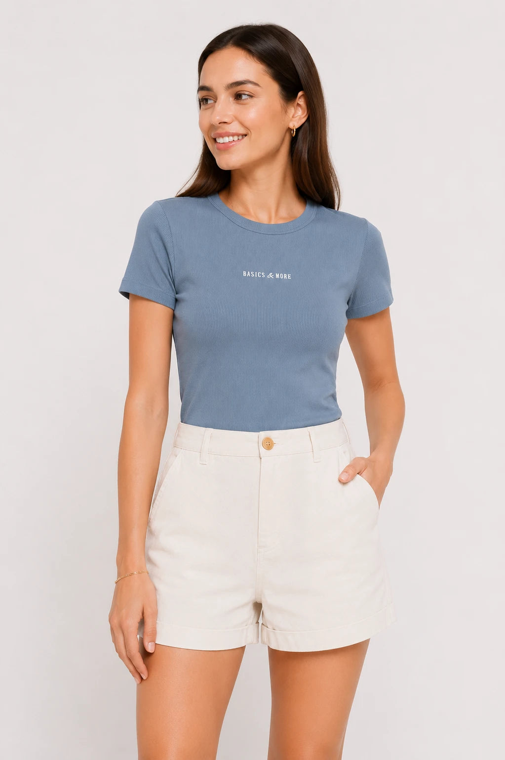 Kadın T-Shirt Mavi, manken üzerinde ön görünüm