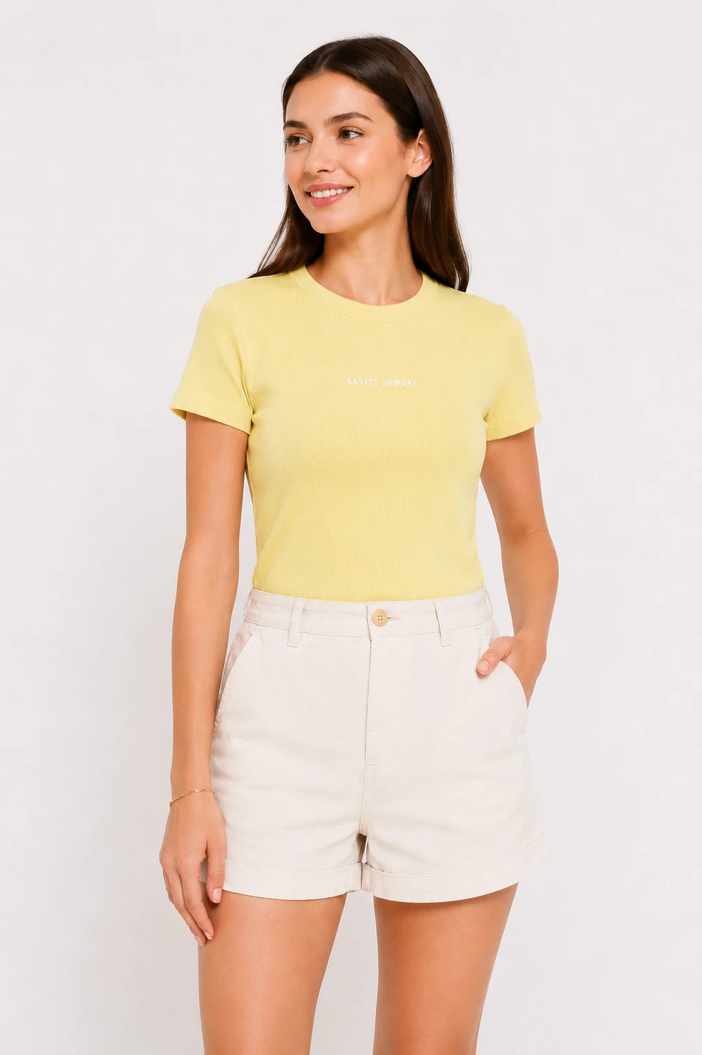 Kadın T-Shirt Sarı, manken üzerinde ön görünüm